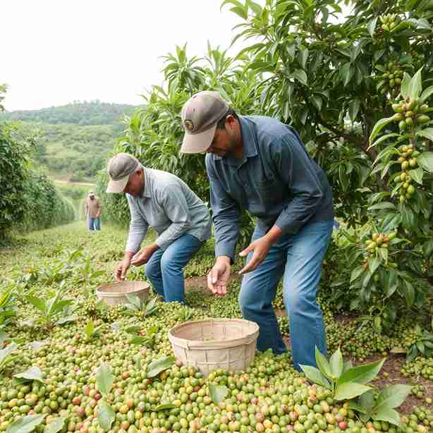 working people picking coffee beans
