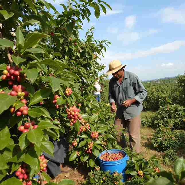 working people picking coffee beans